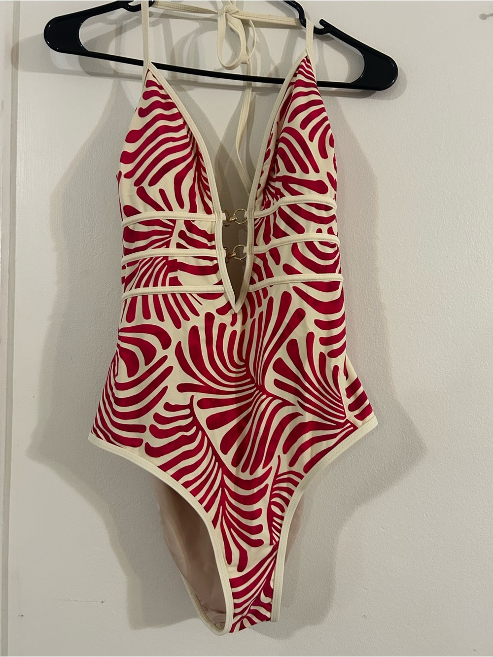 Girls' Cream One-Piece Swimsuit with Red Graphic Print